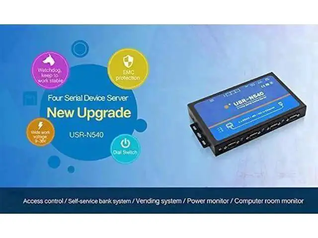 Alt view image 2 of 6 - USR-N540 4-Port Industrial Serial to Ethernet Device Server, RS232/RS485/RS422 to RJ45 TCP/IP Converter with Modbus Gateway, DHCP & DNS Support for Industrial PLC Automation