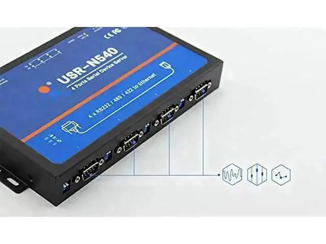 Alt view image 3 of 6 - USR-N540 4-Port Industrial Serial to Ethernet Device Server, RS232/RS485/RS422 to RJ45 TCP/IP Converter with Modbus Gateway, DHCP & DNS Support for Industrial PLC Automation