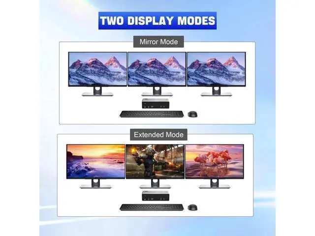 Alt view image 4 of 7 - 2 PCs 3 Monitors KVM Switch, 8K@60Hz HDMI + Dual DP, 3 USB3.0 Ports with Audio & Mic
