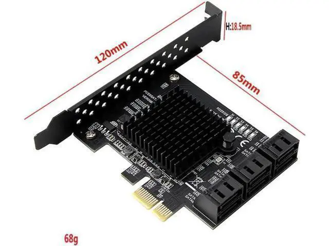 Alt view image 5 of 5 - 6-Port SATA 3.0 PCIe Expansion Card with Marvell 88SE9215 Chip, PCI Express SATA III Controller Adapter for Desktop HDD SSD, Comes with SATA Data Cables