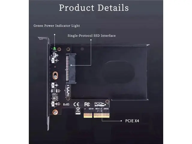 Alt view image 6 of 7 - PCIe 3.0 X4 to U.2 NVMe SSD Adapter Card with External Enclosure, 32Gbps High Speed Expansion Card, Fits PCIe X4/X8/X16 Desktop Slots