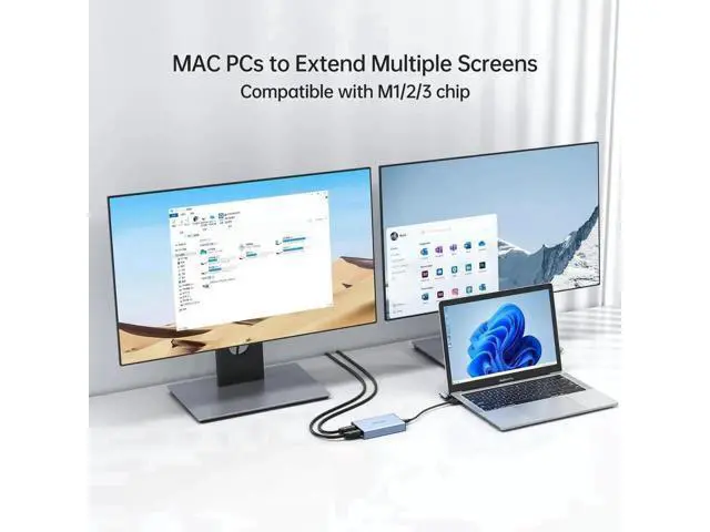Alt view image 3 of 7 - MT-VIKI USB 3.0 & USB-C to Dual HDMI Multi-Monitor Adapter for Extended Display, 4K@30Hz + 1080P@60Hz Dual Screen Splitter, Driver Required for Windows & Mac Laptops