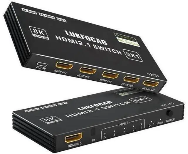 Main image of 5 in 1 Out HDMI 2.1 8K Switch with IR Remote, 48Gbps High Speed 5-Port HDMI Switcher Selector Box Support 8K@60Hz 4K@120Hz, HDR10+, HDCP2.3 & 3D for PS5/PS4/PS3, Xbox Series X, Nintendo Switch, Laptop
