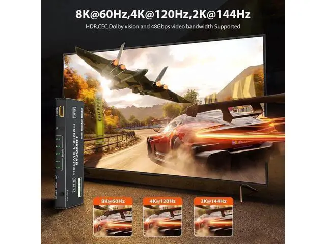 Alt view image 4 of 7 - 5 in 1 Out HDMI 2.1 8K Switch with IR Remote, 48Gbps High Speed 5-Port HDMI Switcher Selector Box Support 8K@60Hz 4K@120Hz, HDR10+, HDCP2.3 & 3D for PS5/PS4/PS3, Xbox Series X, Nintendo Switch, Laptop