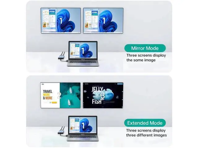 Alt view image 6 of 7 - MT-VIKI USB 3.0 & USB-C to Dual HDMI Multi-Monitor Adapter for Extended Display, 4K@30Hz + 1080P@60Hz Dual Screen Splitter, Driver Required for Windows & Mac Laptops