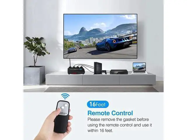 Alt view image 3 of 7 - 3 in 1 Out HDMI 2.1 Switch 8K@60Hz 4K@120Hz with IR Remote, 3-Port 48Gbps HDMI Selector, Support HDCP 2.3, VRR, HDR, Dolby Vision, Compatible with QLED TV, PS5, Xbox, Fire Stick, Roku, Blu-Ray Player,