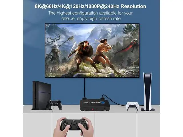 Alt view image 7 of 7 - 3 in 1 Out HDMI 2.1 Switch 8K@60Hz 4K@120Hz with IR Remote, 3-Port 48Gbps HDMI Selector, Support HDCP 2.3, VRR, HDR, Dolby Vision, Compatible with QLED TV, PS5, Xbox, Fire Stick, Roku, Blu-Ray Player,