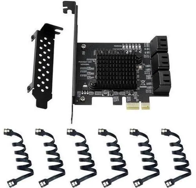 Main image of 6 Ports PCIe SATA Expansion Card with Marvell 88SE9215 Chip, SATA 3.0 6Gbps PCI Express SATA 3 Converter Adapter, Comes with SATA Data Cables for SSD HDD NAS DVR Storage Expansion