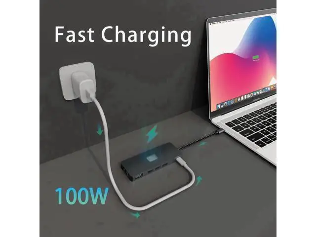 Alt view image 2 of 7 - 11-in-1 USB-C Docking Station Triple Display Multiport Hub, 4K HDMI + VGA + DP, 3×10Gbps USB3.2, Gigabit Ethernet, 100W PD Charging, SD/TF Card Reader for USB-C Laptops