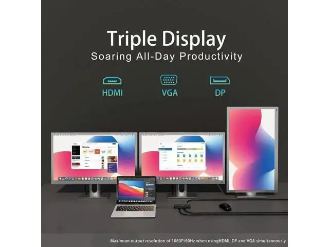 Alt view image 4 of 7 - 11-in-1 USB-C Docking Station Triple Display Multiport Hub, 4K HDMI + VGA + DP, 3×10Gbps USB3.2, Gigabit Ethernet, 100W PD Charging, SD/TF Card Reader for USB-C Laptops