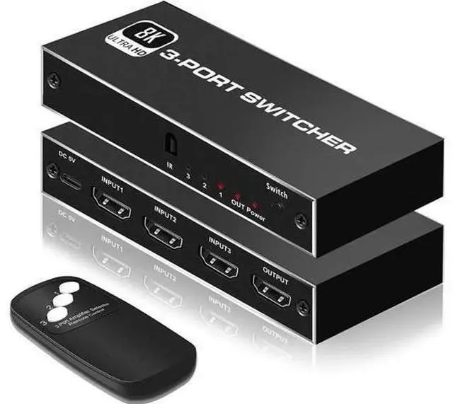Main image of 3 in 1 Out HDMI 2.1 Switch with IR Remote Control, 48Gbps High Speed HDMI Switcher Supports 8K@60Hz, 4K@120Hz, HDR, HDCP 2.3 for Nintendo Switch, PS4/PS5, Xbox 360/Xbox One, Fire TV Stick, PC, UHD TV