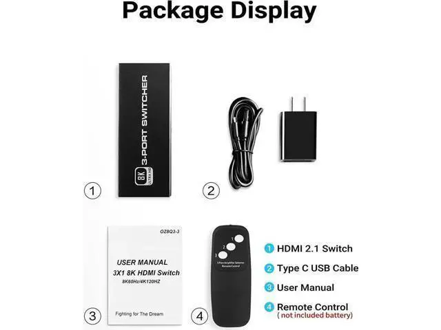 Alt view image 5 of 7 - 3 in 1 Out HDMI 2.1 Switch with IR Remote Control, 48Gbps High Speed HDMI Switcher Supports 8K@60Hz, 4K@120Hz, HDR, HDCP 2.3 for Nintendo Switch, PS4/PS5, Xbox 360/Xbox One, Fire TV Stick, PC, UHD TV