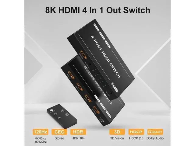 Alt view image 6 of 7 - 4 in 1 Out 8K HDMI 2.1 Switcher with Remote Control, Directional HDMI Switch 48Gbps High Speed, Supports 8K@60Hz, 4K@120Hz Ultra HD Video