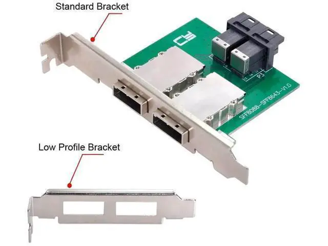 Alt view image 2 of 7 - Mini SAS SFF-8088 External to Dual SFF-8643 HD Internal Storage Adapter Card with Full Height Bracket for Server RAID