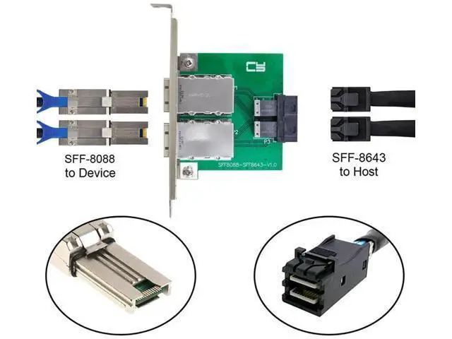 Alt view image 4 of 7 - Mini SAS SFF-8088 External to Dual SFF-8643 HD Internal Storage Adapter Card with Full Height Bracket for Server RAID
