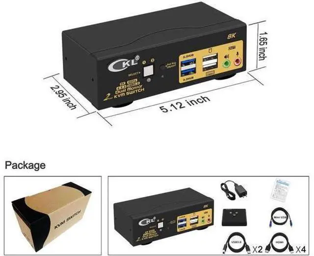 Alt view image 6 of 7 - CKL 2 Port Dual Monitor HDMI 2.1 KVM Switch, 8K@60Hz 4K@144Hz USB3.0 KVM Switcher with Audio Mic EDID Hotkey Remote for 2 Computers Share 2 Monitors