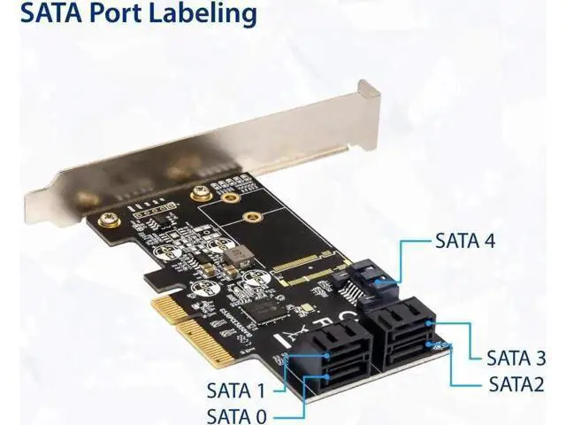 Alt view image 2 of 6 - 5 Port PCIe X4 SATA 3.0 Non-RAID Controller Card Model SI-PEX40139 with JMB585 Chipset, 6Gbps Storage Adapter for SSD & HDD, Low Profile Bracket Included