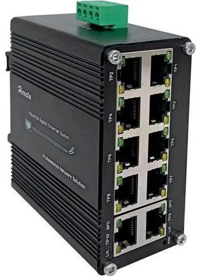 Main image of 10 Port Industrial Hardened Gigabit Ethernet Switch, Compact 10/100/1000BASE-T RJ45 Network Switch with Auto-MDI/MDI-X, 12-48VDC Wide Voltage Power Input, Supports Half/Full Duplex