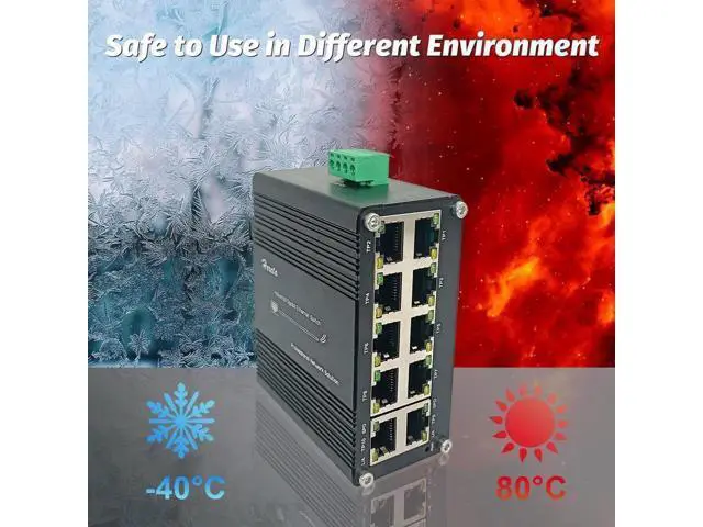 Alt view image 5 of 7 - 10 Port Industrial Hardened Gigabit Ethernet Switch, Compact 10/100/1000BASE-T RJ45 Network Switch with Auto-MDI/MDI-X, 12-48VDC Wide Voltage Power Input, Supports Half/Full Duplex