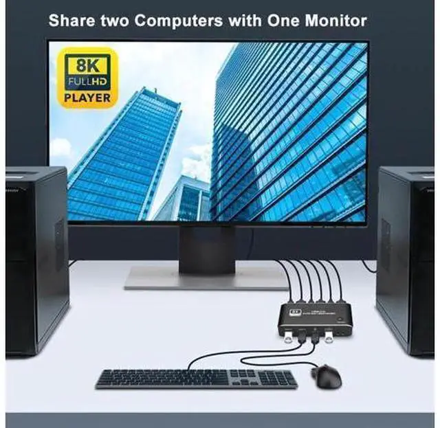 Alt view image 4 of 7 - 2 In 1 Out 2-Port HDMI USB 3.0 KVM Switch, Support 8K@60Hz, YUV 4:4:4, HDCP 2.3, HDR10 & Hotkey Control, Dark Housing, 2 PCs Share One Monitor, Keyboard, Mouse, Printer & Scanner