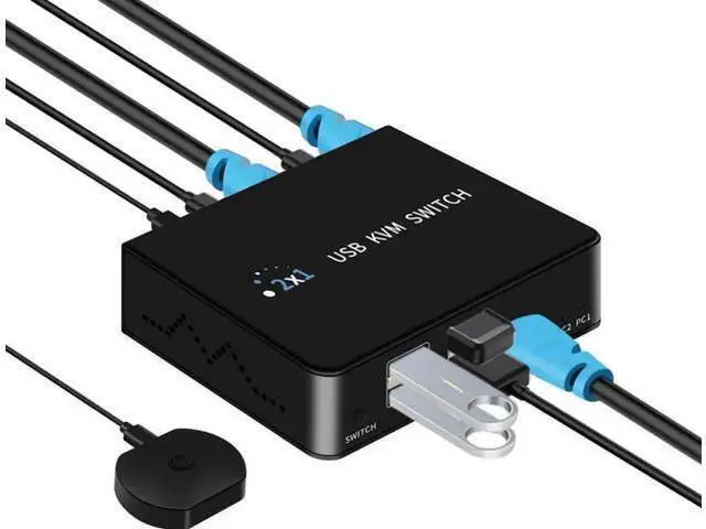 Main image of 2 Port HDMI KVM Switch 4K@60Hz, 2 PCs Share 1 Monitor & 4 USB 2.0 Devices, USB Switcher for Keyboard Mouse Printer, Support Front Button & External Desktop Controller