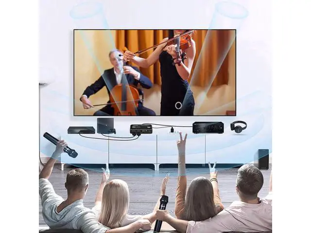 Alt view image 5 of 7 - NEWCARE 2 in 1 Out HDMI 2.0b Switch with eARC Audio Extractor, 4K@60Hz HDMI Switcher Converter with IR Remote, Supports 7.1CH Dolby Atmos, eARC/ARC, Optical Toslink SPDIF, Coaxial & 3.5mm Audio Output