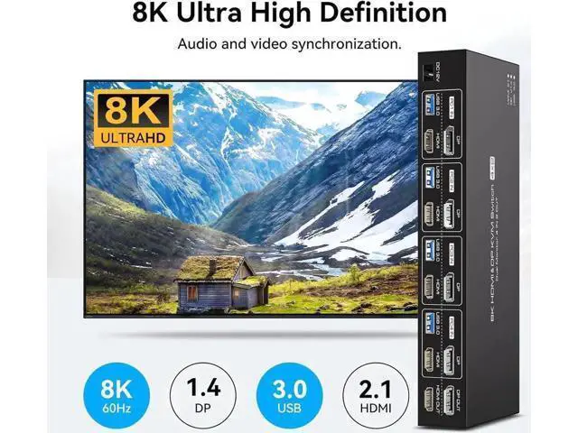 Alt view image 5 of 7 - 4-Port HDMI2.1+DP1.4 Dual Monitor USB3.0 KVM Switch, 8K@60Hz, 4 USB3.0 Ports with IR Remote Control