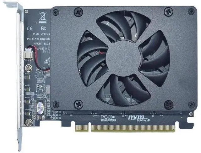 Main image of 4 Port PCIe 4.0 x16 M.2 NVMe Adapter Card, M Key M.2 SSD Expansion Card Supports 2230/2242/2260/2280 NVMe Drives with Silent DC Brushless Cooling Fan