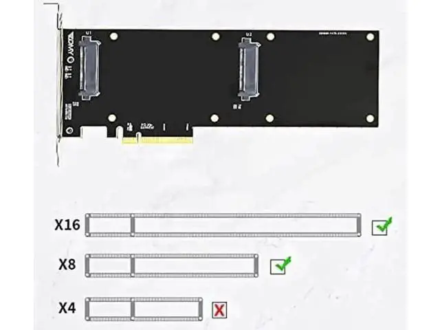 Alt view image 4 of 4 - PCIe 3.0 X4/X8 to Dual U.2 NVMe SSD Expansion Riser Adapter Card for Server Storage Upgrade