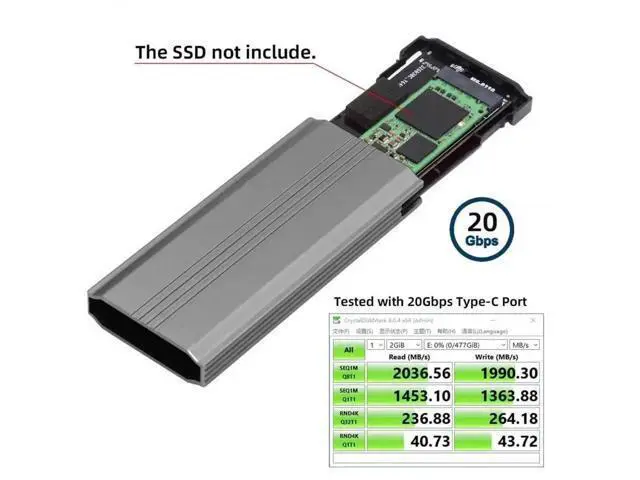 Alt view image 5 of 7 - RTL9220 Chip Type-C USB3.2 Gen2x2 USB4 20Gbps M.2 SSD Enclosure, M-Key NGFF NVMe & SATA Dual Protocol PCBA Adapter Fits 2242/2260/2280mm SSD