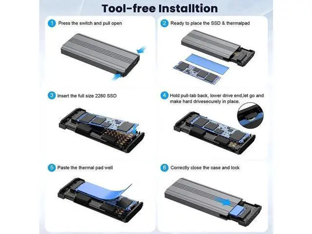 Alt view image 4 of 7 - RTL9220 Chip Type-C USB3.2 Gen2x2 USB4 20Gbps M.2 SSD Enclosure, M-Key NGFF NVMe & SATA Dual Protocol PCBA Adapter Fits 2242/2260/2280mm SSD