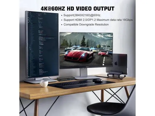 Alt view image 5 of 7 - 4-Port Dual Monitor KVM Switch (HDMI+DP), 4K@60Hz, USB3.0 with Audio & Mic Jack, 4 PCs Share 2 Monitors