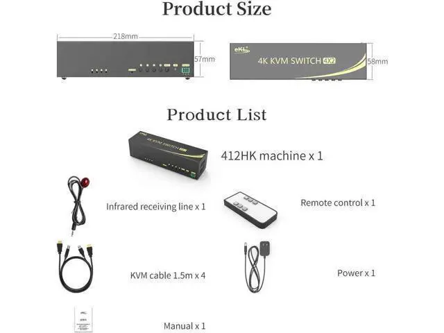 Alt view image 7 of 7 - 4-Port Dual HDMI KVM Switch 4 In 2 Out, 4K@60Hz 4:4:4 Extended Display, Audio & USB2.0 Hub for PC Keyboard Mouse Monitor Sharing