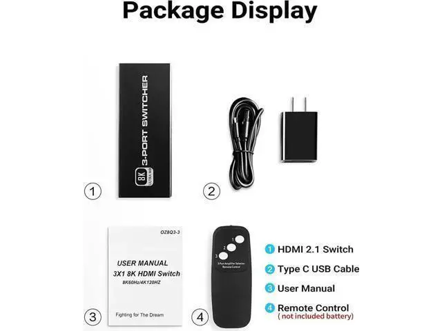 Alt view image 5 of 7 - 3 in 1 Out 8K HDMI 2.1 Switch with IR Remote, 48Gbps High Speed HDMI Switcher Selector Supports 8K@60Hz, 4K@120Hz, 2K@144Hz, HDR, CEC, Dolby Vision, HDCP 2.3 for PS5, Xbox Series X/S, PC, UHD TV, Moni