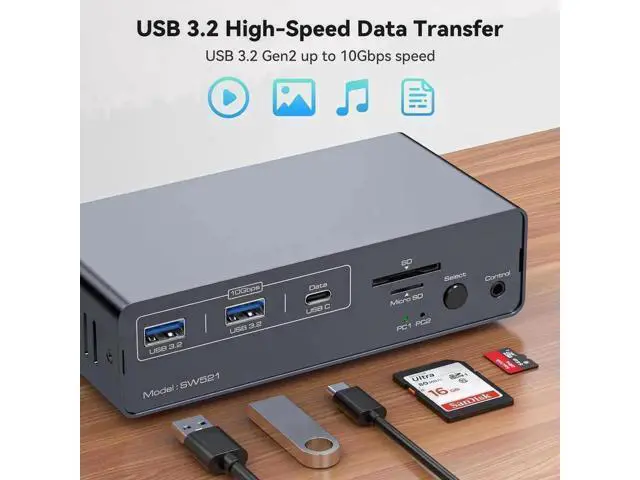 Alt view image 3 of 7 - 13-in-1 USB-C Docking Station KVM Switch, Dual HDMI 4K@60Hz with EDID Emulation, for 1 Laptop + 1 Desktop PC Share 2 Monitors