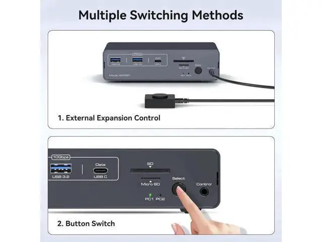 Alt view image 5 of 7 - 13-in-1 USB-C Docking Station KVM Switch, Dual HDMI 4K@60Hz with EDID Emulation, for 1 Laptop + 1 Desktop PC Share 2 Monitors