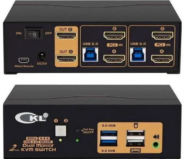 Main image of 2 Port Dual Monitor HDMI KVM Switch USB3.0, 4K@60Hz HDMI KVM Switcher with Audio for 2 Computers Share Keyboard Mouse Monitor