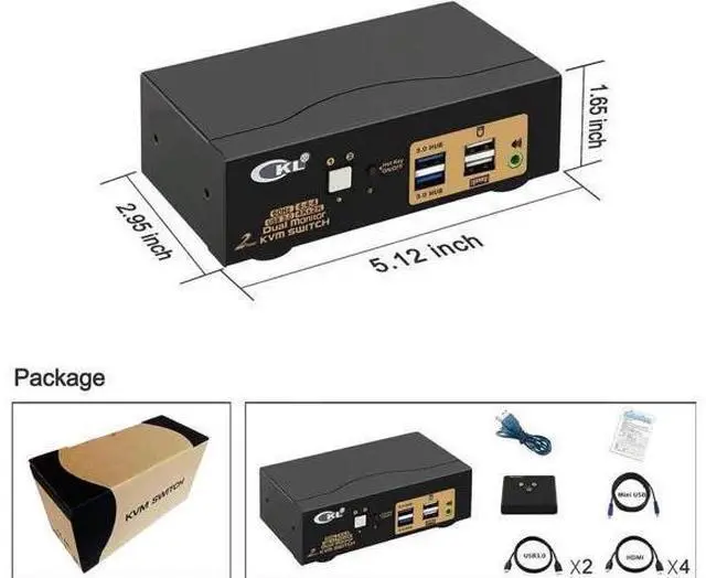 Alt view image 4 of 7 - 2 Port Dual Monitor HDMI KVM Switch USB3.0, 4K@60Hz HDMI KVM Switcher with Audio for 2 Computers Share Keyboard Mouse Monitor
