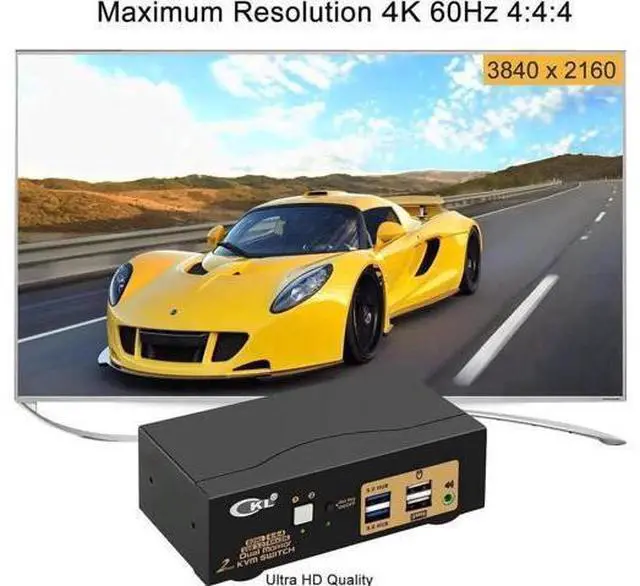 Alt view image 2 of 7 - 2 Port Dual Monitor HDMI KVM Switch USB3.0, 4K@60Hz HDMI KVM Switcher with Audio for 2 Computers Share Keyboard Mouse Monitor