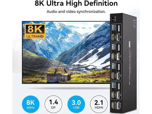 Alt view image 6 of 7 - 4-Port Dual Monitor HDMI2.1+DP1.4 KVM Switch, 8K@60Hz, 4 USB3.0 Ports with IR Remote Control