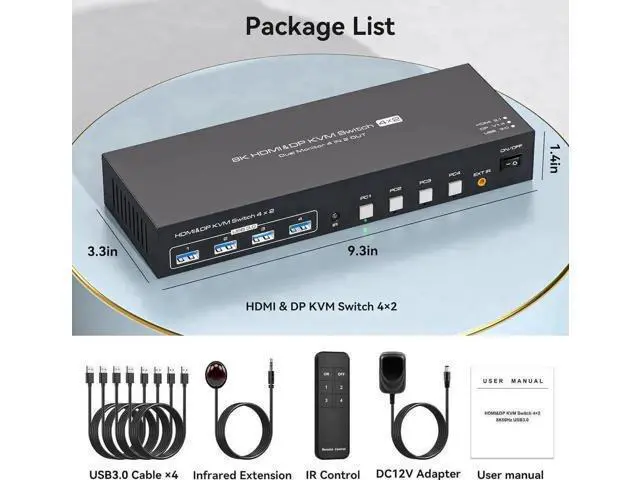 Alt view image 5 of 7 - 4-Port Dual Monitor HDMI2.1+DP1.4 KVM Switch, 8K@60Hz, 4 USB3.0 Ports with IR Remote Control