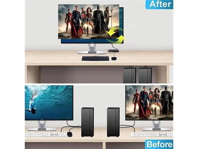 Alt view image 7 of 7 - 2-Port HDMI 2.1 8K KVM Switch 2 In 1 Out, 2 PCs Share 1 Monitor, Keyboard & Mouse with 2 USB 3.0 Ports, Supports 8K@60Hz, Dynamic HDR, VRR, RGB 8:8:8, One-Button & Hotkey Switching