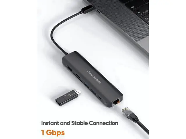 Alt view image 4 of 7 - 7 in 1 USB C Multiport Hub with Gigabit Ethernet, 4K@60Hz HDMI, 100W PD Charging, Dual USB3.0, SD TF Card Reader for MacBook M1/M2, iPad Pro, Dell XPS, HP Laptops