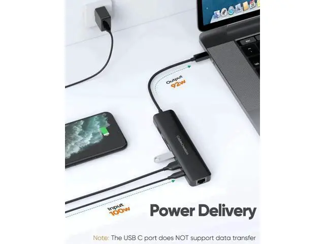 Alt view image 3 of 7 - 7 in 1 USB C Multiport Hub with Gigabit Ethernet, 4K@60Hz HDMI, 100W PD Charging, Dual USB3.0, SD TF Card Reader for MacBook M1/M2, iPad Pro, Dell XPS, HP Laptops