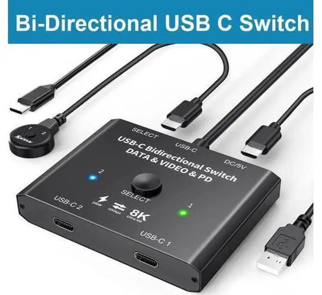 Main image of Bi-Directional 2 In 1 Out / 1 In 2 Out USB-C KVM Switch, Support 8K@60Hz & 4K@120Hz Video, 10Gbps Data, 100W PD Charging, Compatible with Thunderbolt Devices