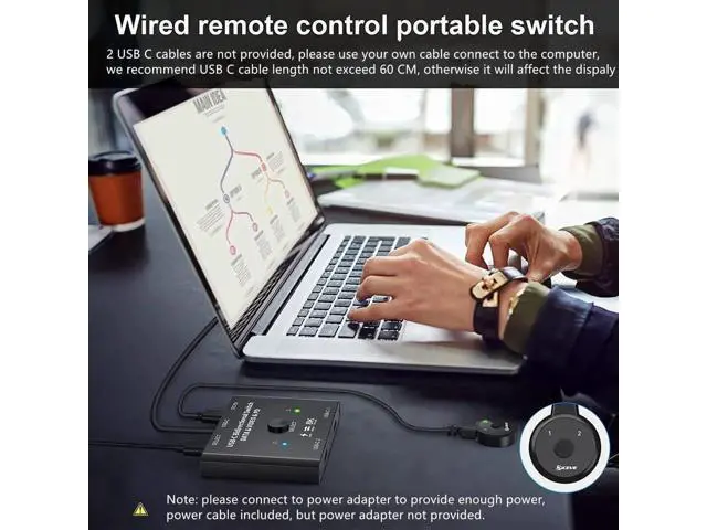 Alt view image 4 of 7 - Bi-Directional 2 In 1 Out / 1 In 2 Out USB-C KVM Switch, Support 8K@60Hz & 4K@120Hz Video, 10Gbps Data, 100W PD Charging, Compatible with Thunderbolt Devices