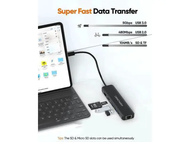 Alt view image 6 of 7 - 7 in 1 USB C Multiport Hub with Gigabit Ethernet, 4K@60Hz HDMI, 100W PD Charging, Dual USB3.0, SD TF Card Reader for MacBook M1/M2, iPad Pro, Dell XPS, HP Laptops