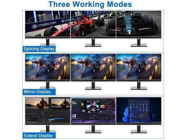 Alt view image 7 of 7 - 4-Port DP1.4 Triple Monitor USB3.0 KVM Switch, 8K@60Hz, Audio & Mic, 3 USB3.0 Ports, Black Manual Switch for 4 PCs 3 Displays