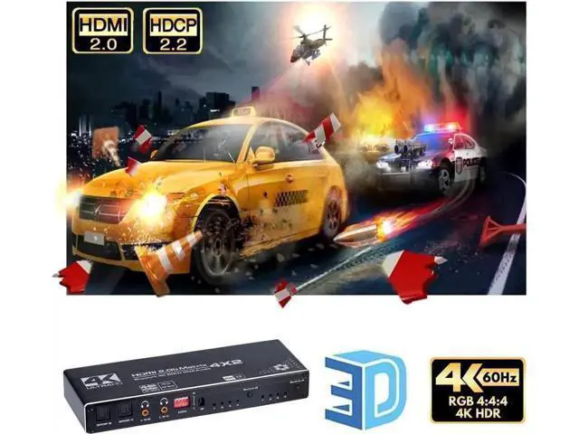 Alt view image 6 of 7 - OZJ1 4x2 HDMI Matrix Switch 4 in 2 Out, HDMI 2.0b 4K@60Hz Matrix Switcher Selector Box with IR Remote & Adjustable EDID, Supports HDR10, 3D, HDCP 2.2 for Game Consoles, DVD, Blu-ray Players, PC, HDTV