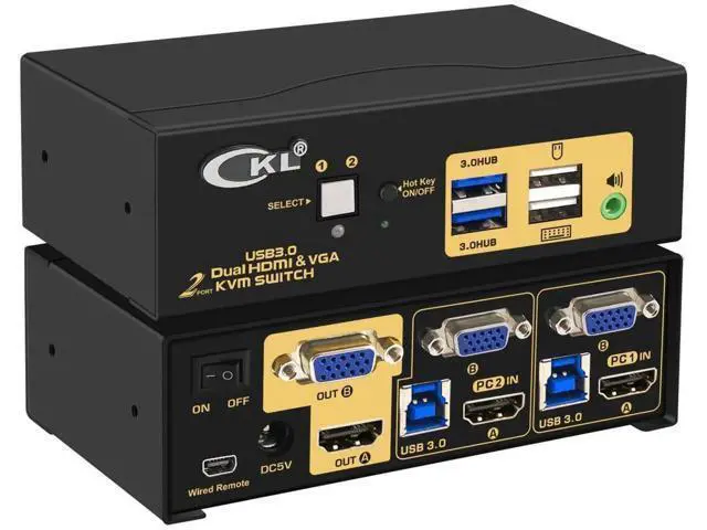 Main image of CKL 2-Port Dual Monitor KVM Switch (HDMI+VGA), 4K for 2 PCs 2 Displays